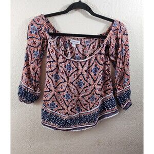 Abercrombie & Fitch Womens S Orange Geometric Off Shoulder 3/4th Sleeve Crop Top